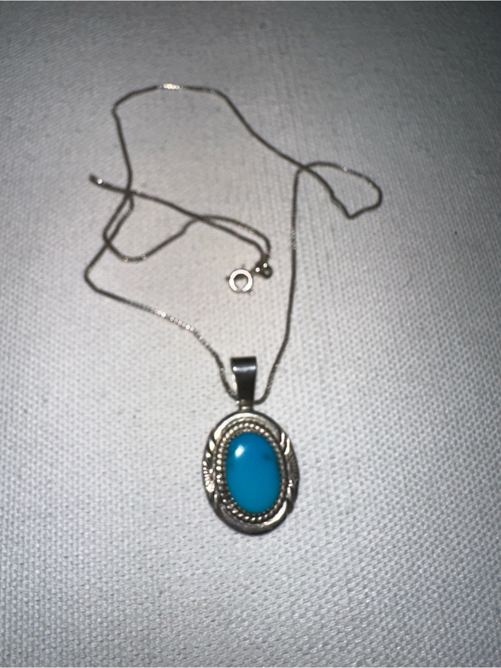 Sterling-Style Silver Necklace with Turquoise Oval Pendant